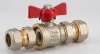 Red Butterfly Handle Ball Valve - Brass Compression Fitting