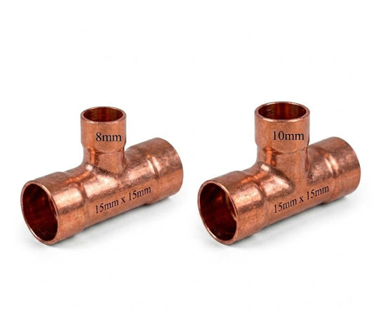 Professional Endfeed Copper Reducing Tee Fittings (15mm x 15mm x 8mm & 10mm Middle Branches)