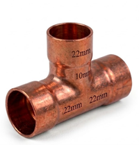 Professional Endfeed Copper Reducing Tee Fittings (22mm Mainline with 10mm & 15mm Branching Options)