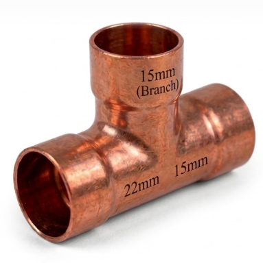 Professional Endfeed Copper Two-Side Reducing Tee (22mm x 15mm x 15mm)