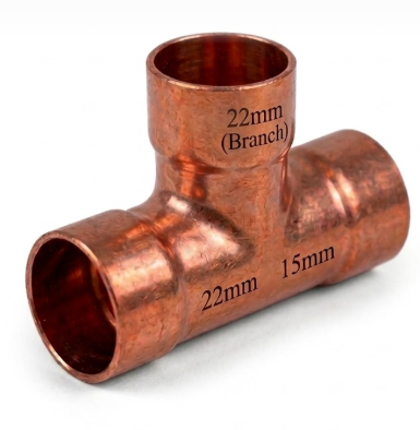 Professional Endfeed Copper Reducing Tee Fittings (22mm Mainline with 10mm & 15mm Branching Options)
