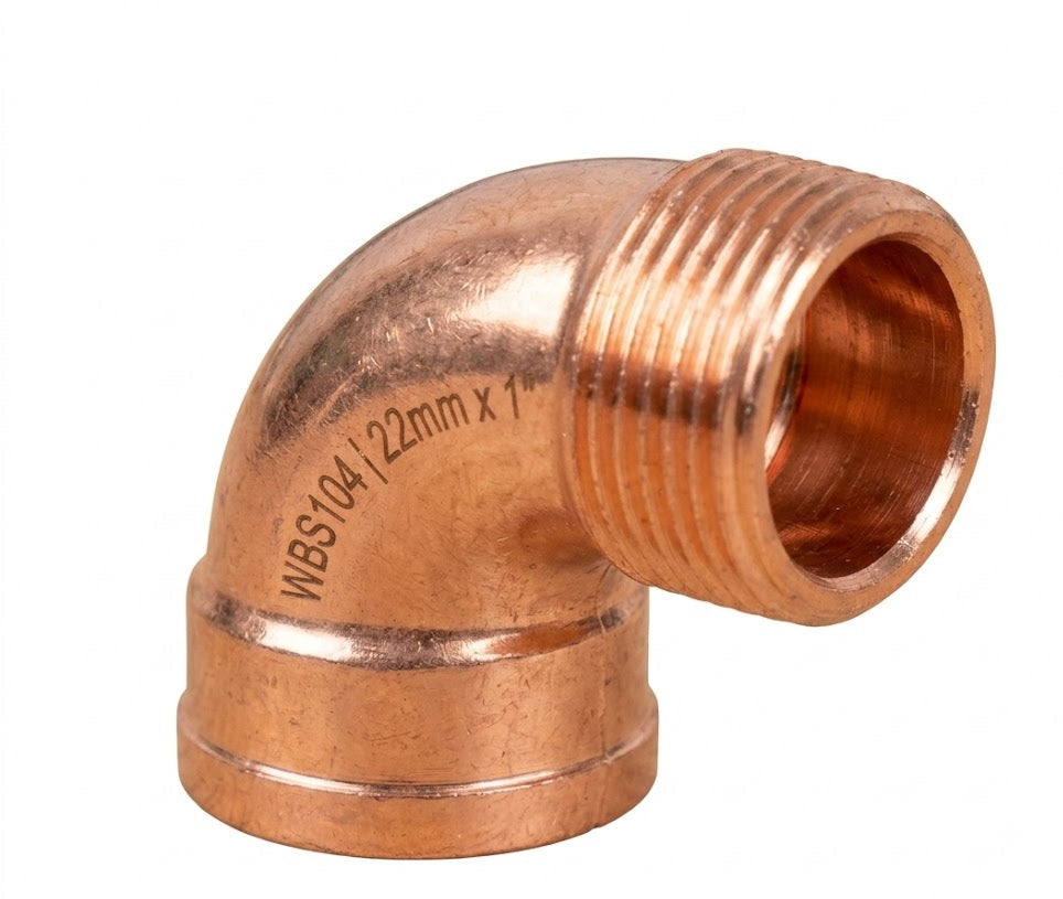 Professional Endfeed Copper 90° Bent Cylinder Union (22mm x 1")