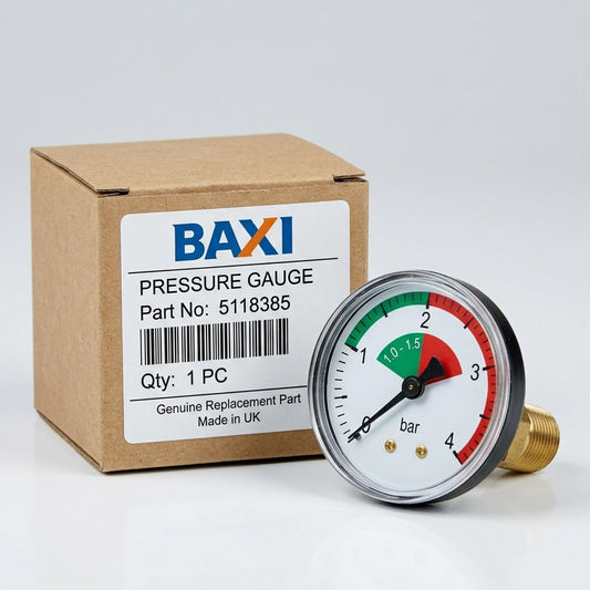 Genuine Baxi 5118385 Boiler Pressure Gauge – 1.0 to 1.5 Bar Optimal Range
