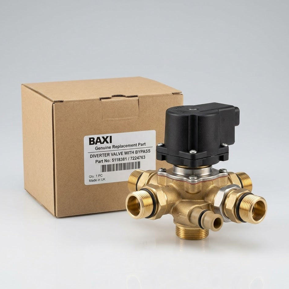 Genuine Baxi 5118381 / 7224763 Diverter Valve with Bypass – Original Boxed Part