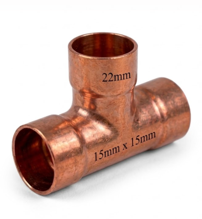 Professional Endfeed Copper Bull Nose Reducing Tee (15mm x 15mm x 22mm)