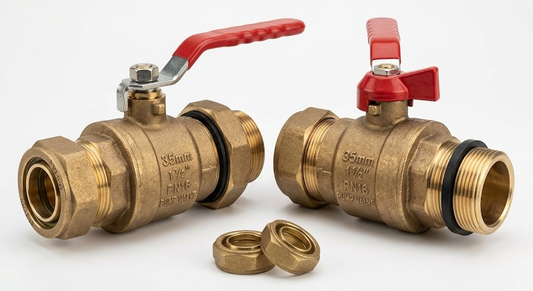 Brass Lever Pump Valve Pair - 35mm x 1 1/2" PN16 (1 Lever, 1 T-Handle)