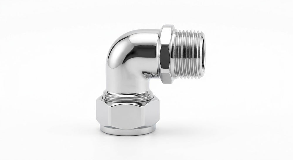 Premium Polished Chrome 15mm Compression to 1/2" Male Iron (MI) Thread Elbow