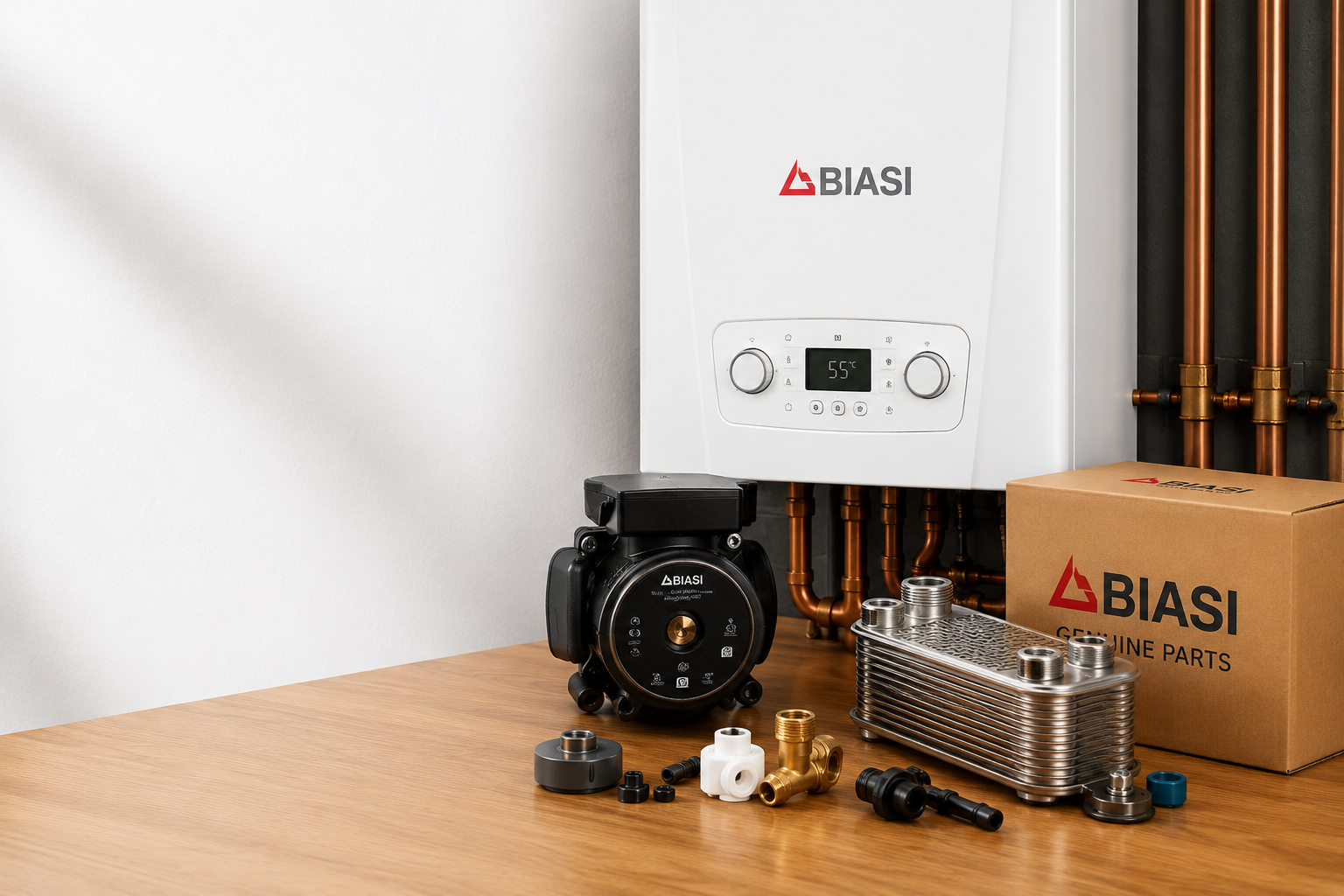 Biasi boiler with genuine and compatible spare parts