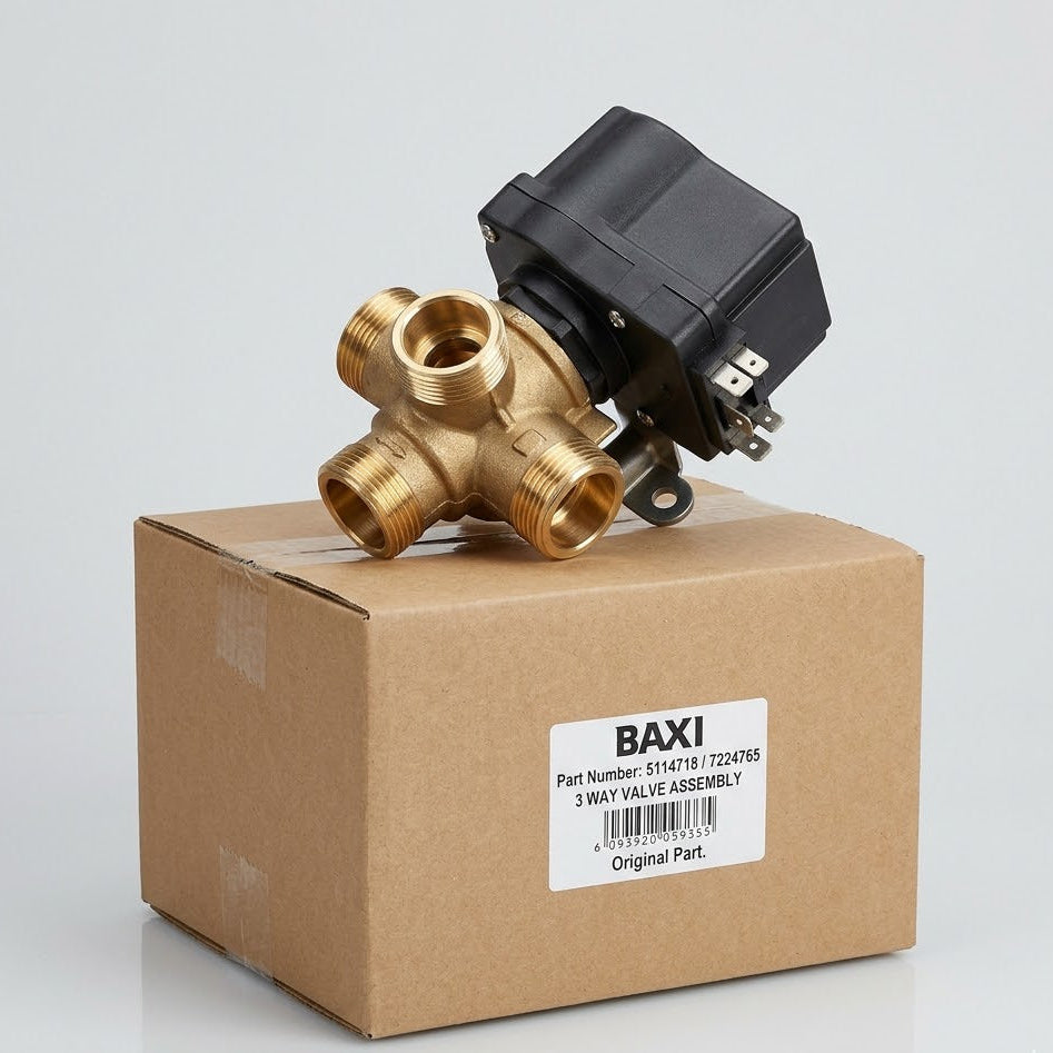 Genuine Baxi 5114718 / 7224765 3-Way Valve Assembly – Original Plain Boxed Part