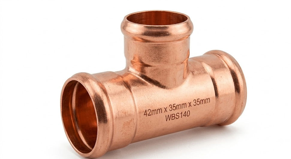 42mm x 35mm x 35mm Copper Endfeed Reducing Tee (SKU: WBS140)