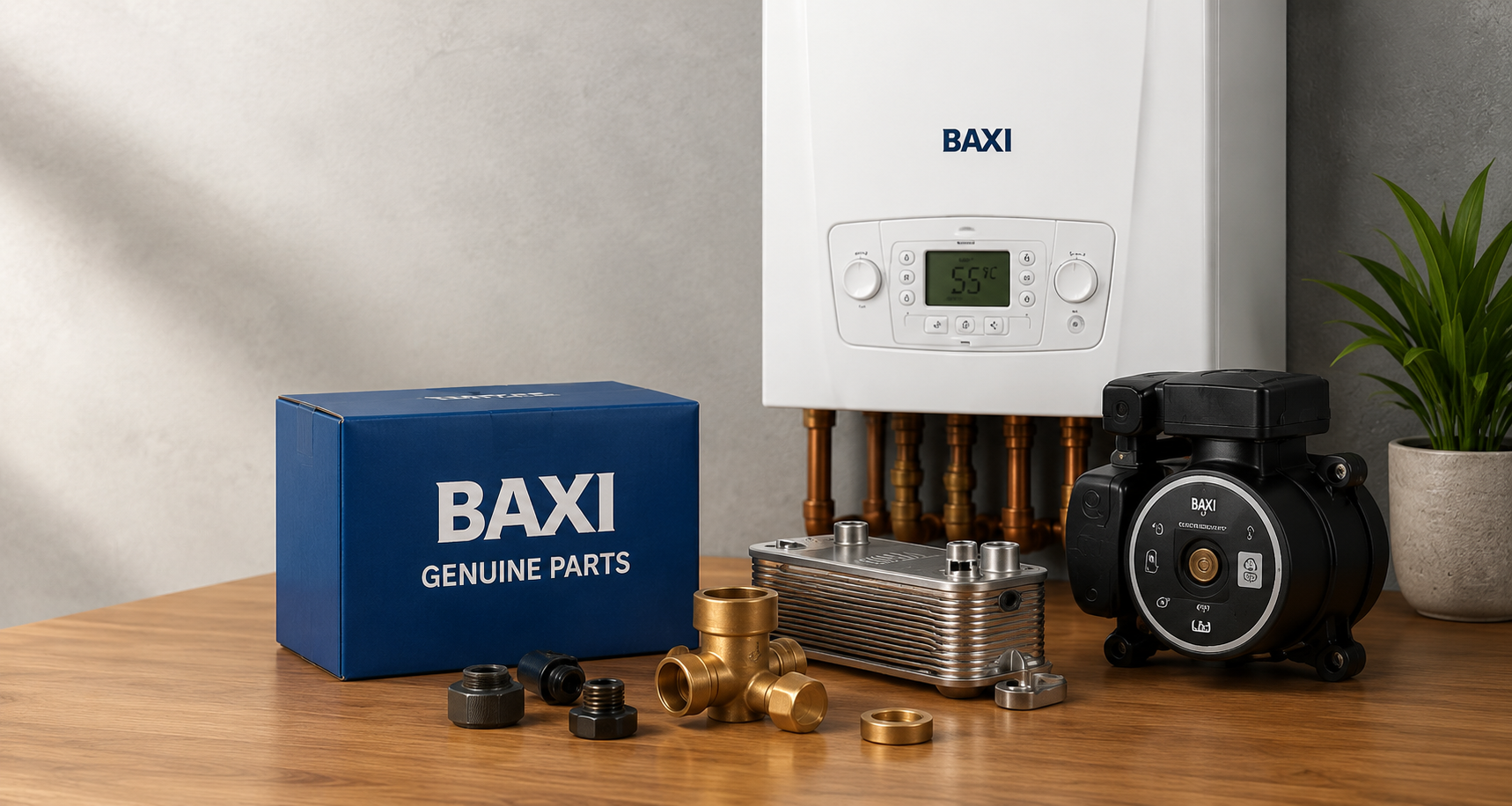 Baxi boiler with spare parts and a genuine parts box